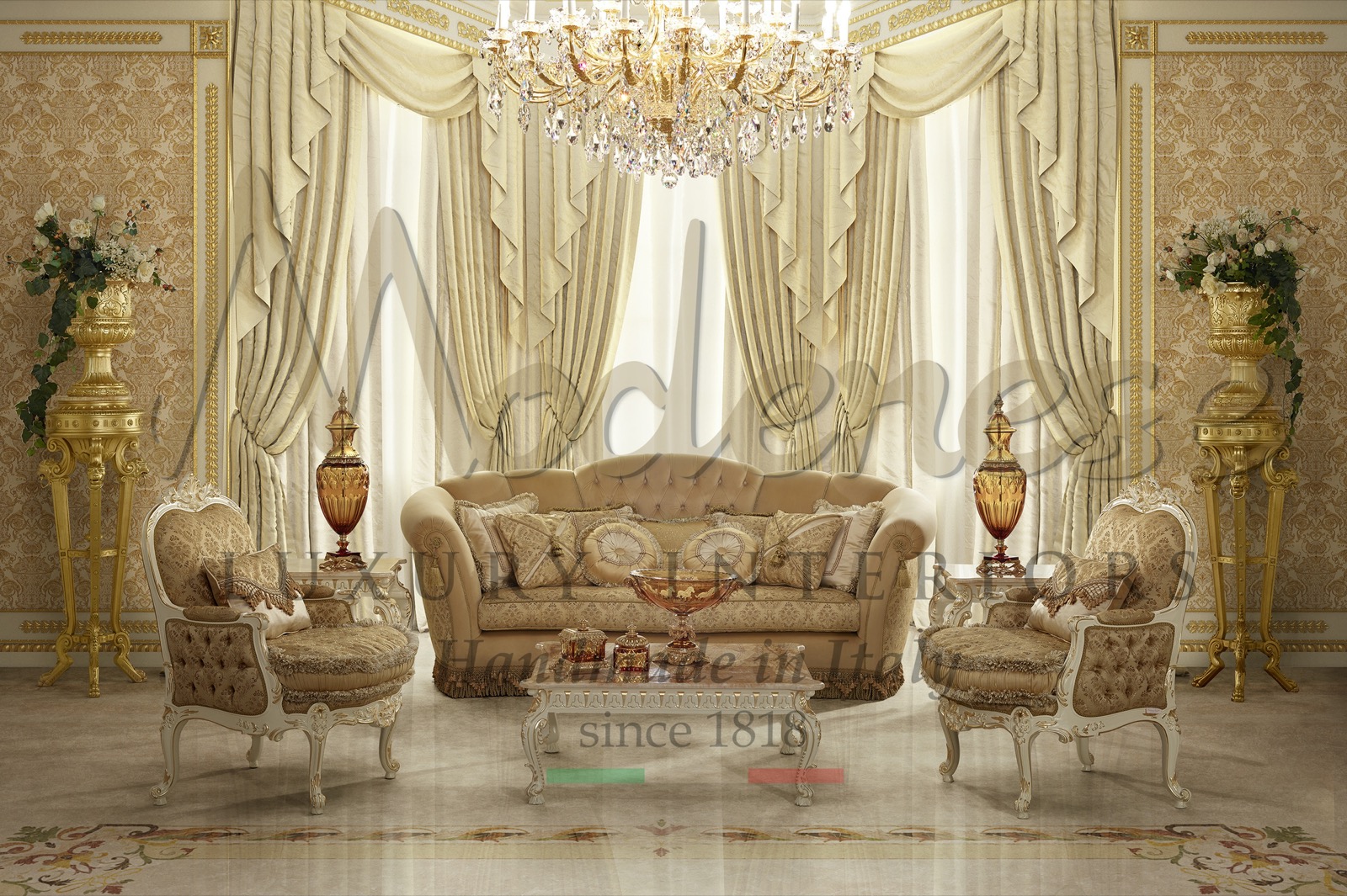 meubles de luxe sur mesure fabriqués à la main en Italie, style royal, goût italien, décoration d'intérieur, projets clés en main, villa palace, décoration intérieure